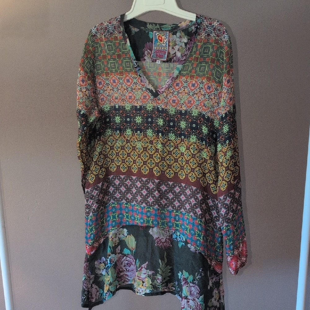 Johnny Was Long Sleeve Floral Patchwork Tunic Top